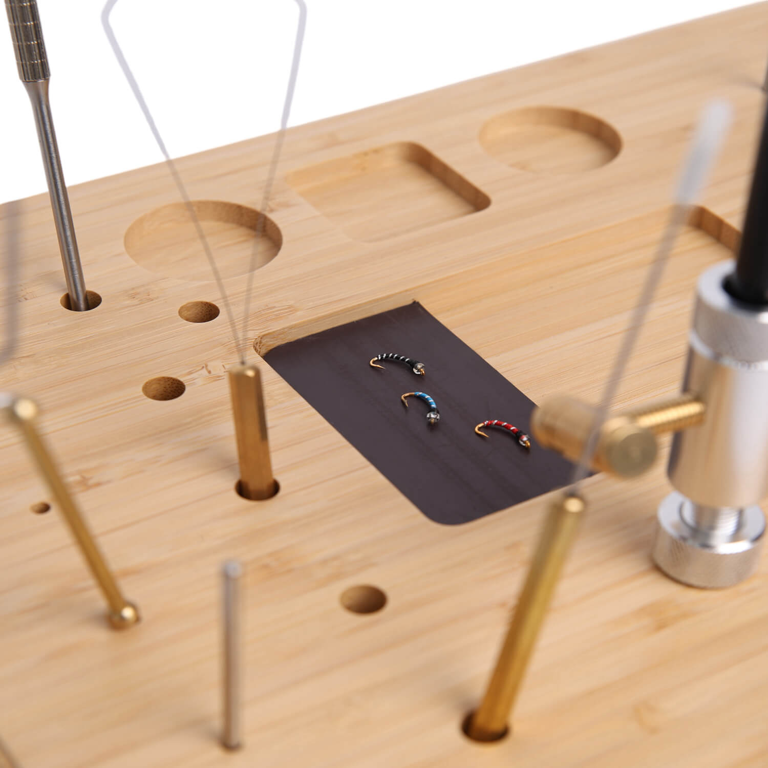 Raprance Bamboo Fly Tying Station , Fly Fishing Tool Organizer Caddy, Materials Tray Holder for Tying Flies