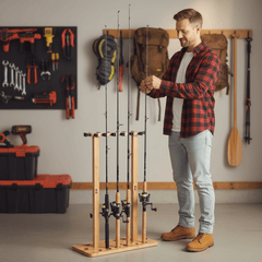 Raprance Fishing Rod Storage Racks, 100% Bamboo Floor Stand Fishing Pole Holders for Garage of 14 Rods or Combos